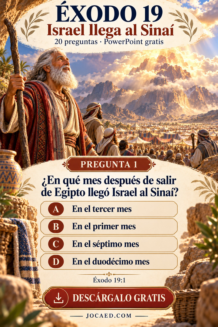 El campamento israelita ante el monte Sinaí y una pregunta sobre el mes en que llegó, con cuatro opciones.