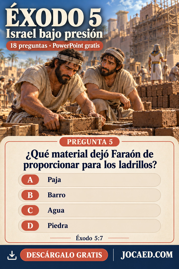 Trabajadores hebreos fabrican ladrillos en Egipto y una pregunta sobre el material que Faraón dejó de proporcionar.